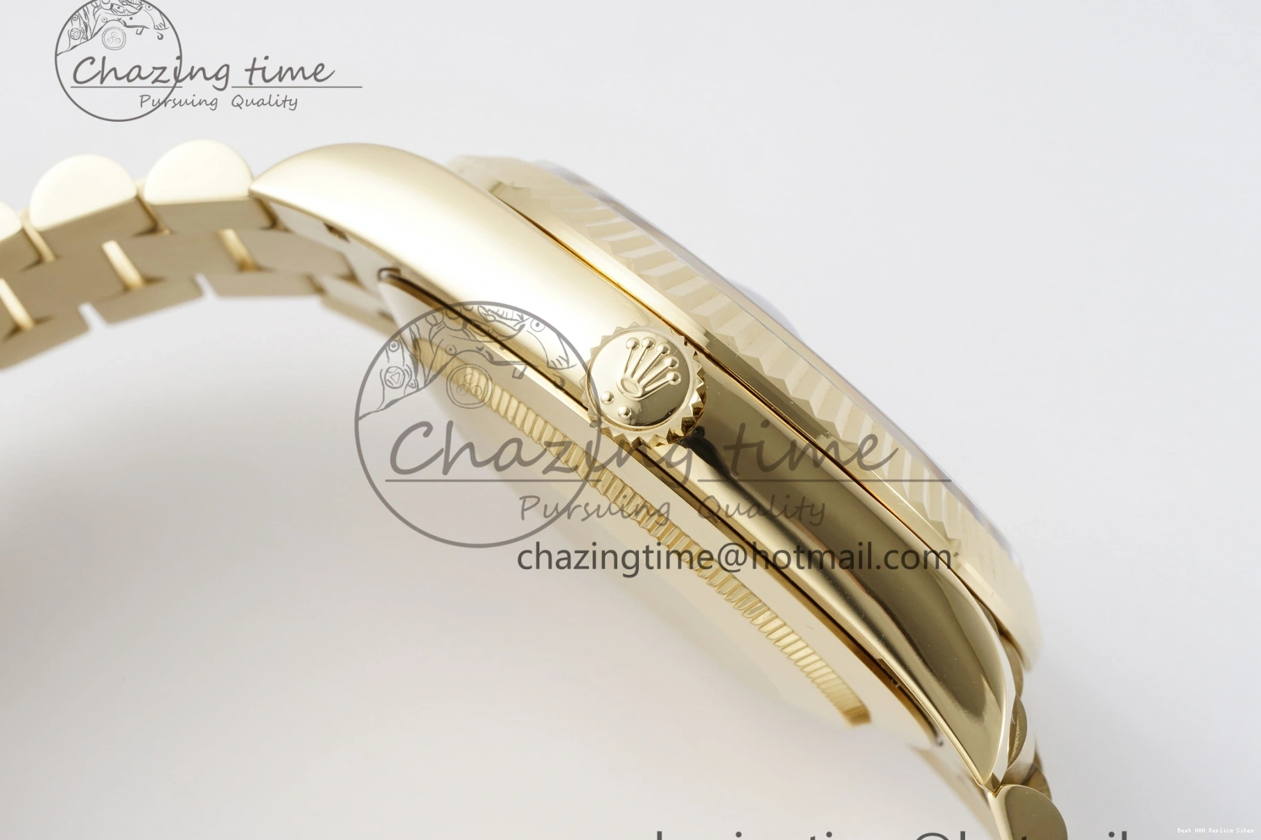 AAA Replica Watches 904L A2836 Green Gain Bracelet EasyMatch YG on V Roman 40 JDF DayDate Dial Markers Weight Steel 1822 President 0109